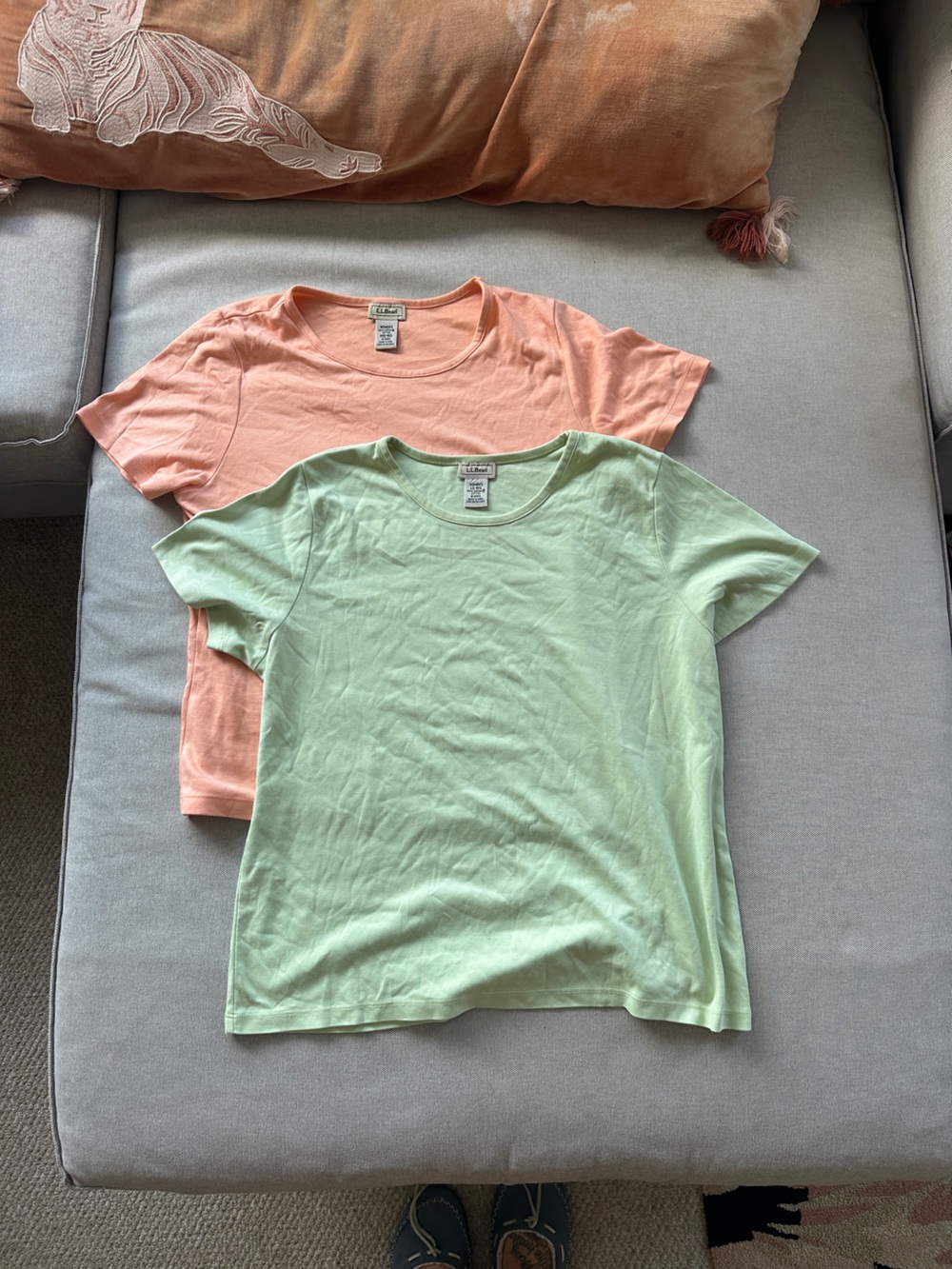 LL Bean Short-Sleeve 100% Cotton Crewneck Tee - Peach & Mint (2-Pack)